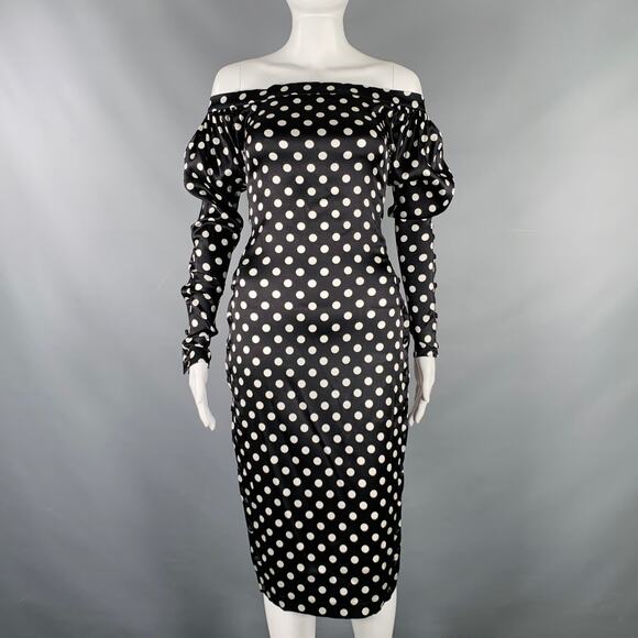 CAROLINE CONSTAS Size XS Black White Silk Blend Polka Dot Long Sleeve Dress - Picture 1 of 8